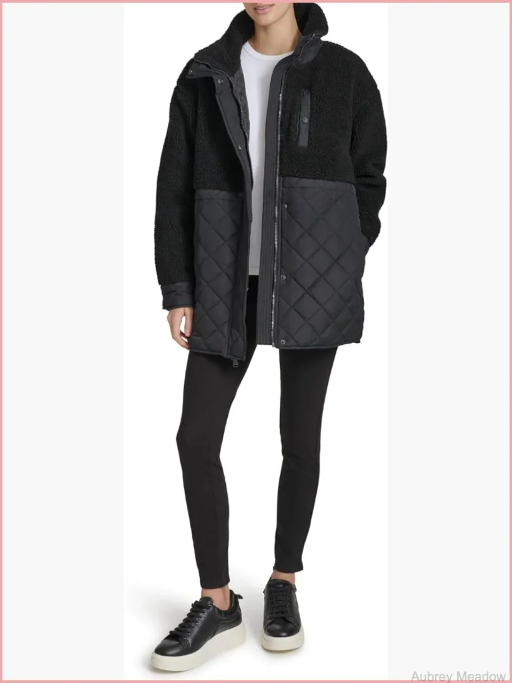 Women's Mixed Media Tunic Length Faux Sherpa Jacket
